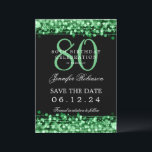 Green 80th Birthday Save the Date w/ Details Invitation<br><div class="desc">Elegant "80th Birthday Party" design with Green String Lights and custom name and details text. Easy to use and easy to personalise. Order Today!</div>
