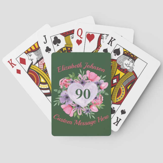 Green 90th Birthday Personalised Playing Cards (Back)