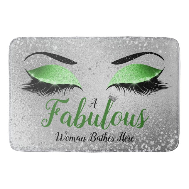 Green A Fabulous Women Lives Here Glitter Eyes Bath Mat (Front)