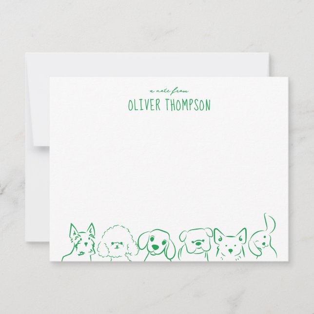 Green A Note From Cute Dog Animal Sketch Note Card (Front)