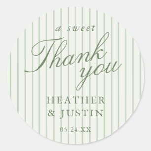 Green A Sweet Thank You Wedding Favour Classic Round Sticker