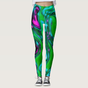 Green abd Purple Neon Liquid Abstract Art Leggings