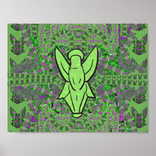 Green Abstract Angel Pattern Art Poster