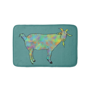 Green Abstract Art Goat Colourful Animal Design Bath Mat