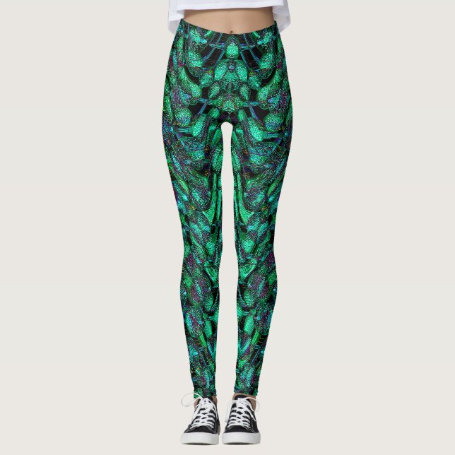Green abstract art Leggings (Front)