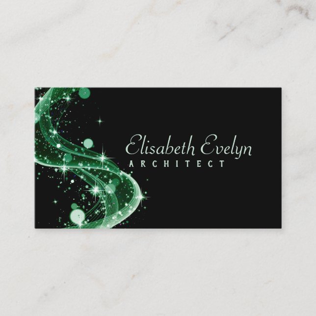 Green abstract background of waves 7hui7 business card (Front)