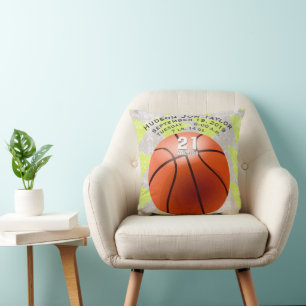 Green Abstract Basketball Boys Birth Record Cushion