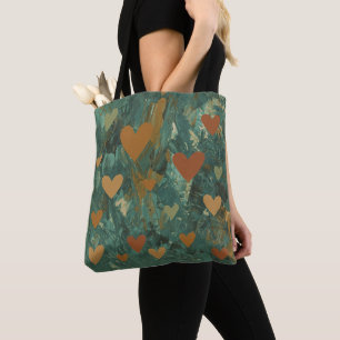 Green Abstract Boho Hearts Tote Bag