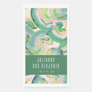Green Abstract Brushstroke Personalised Wedding Napkin