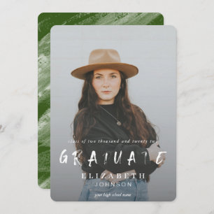 Green Abstract Brushstrokes Photo Graduation Announcement