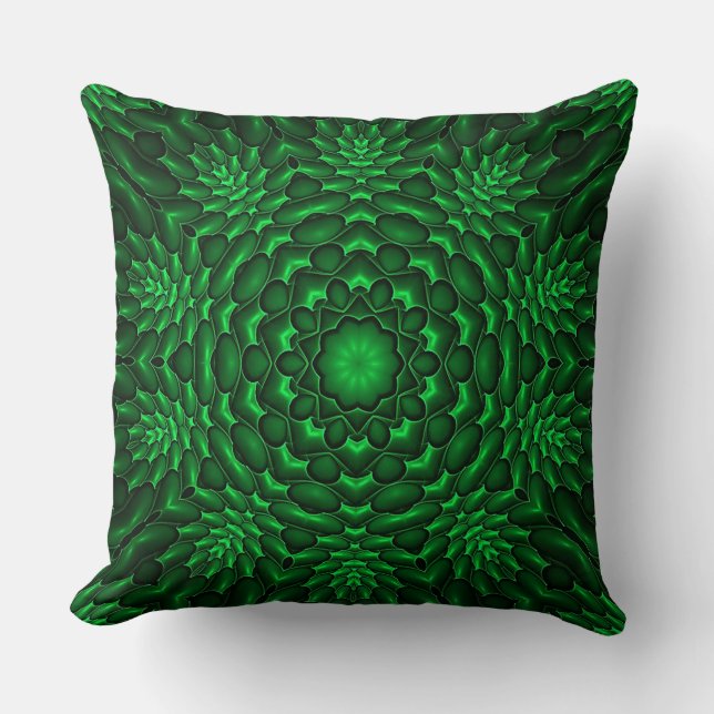 Green Abstract Cactus Floral Pattern Throw Pillow (Front)