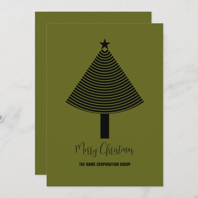 Green abstract Christmas tree business Invitation (Front/Back)