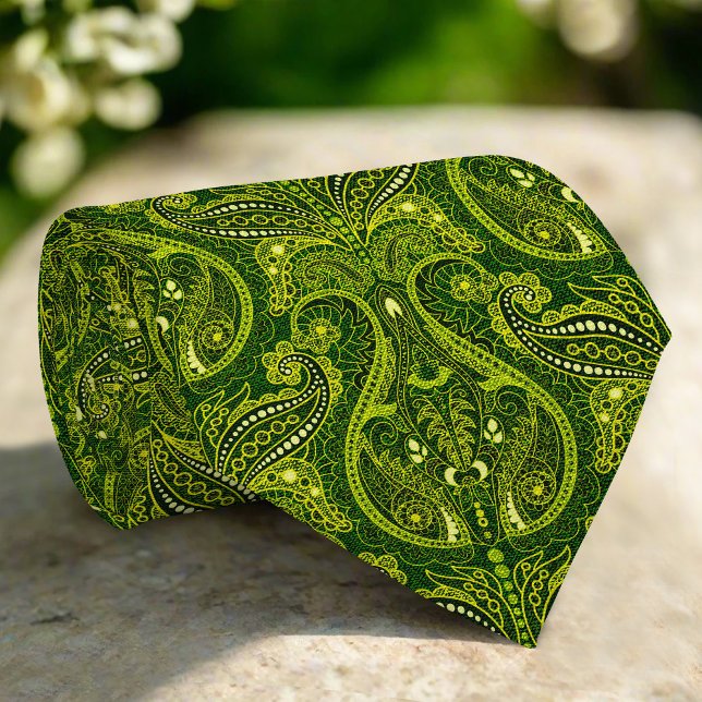 Green Abstract Dark Paisley Damask Floral Pattern Tie (Creator Uploaded)