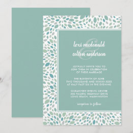 Green Abstract Floral Chic Seaside Wedding Invitation