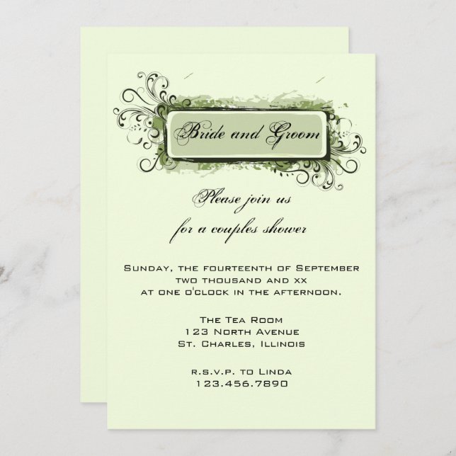Green Abstract Floral Couples Wedding Shower Invitation (Front/Back)