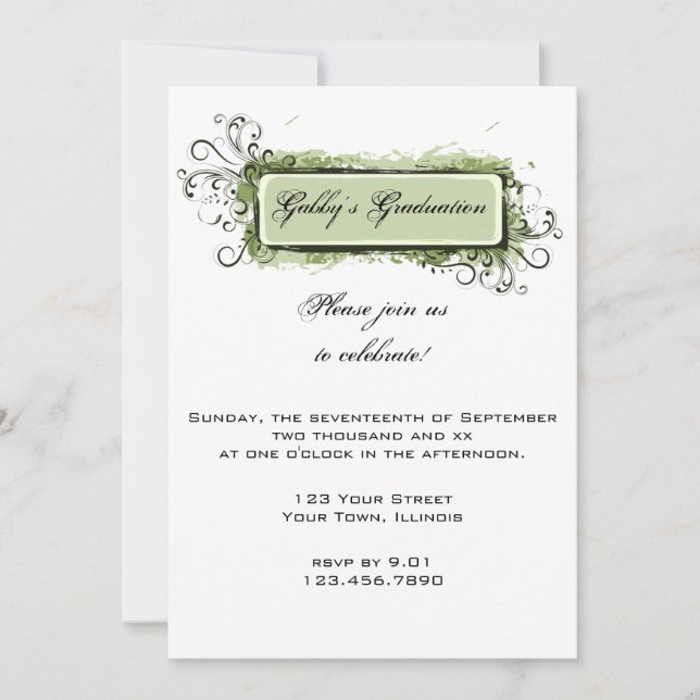 Green Abstract Floral Graduation Party Invitation (Front)