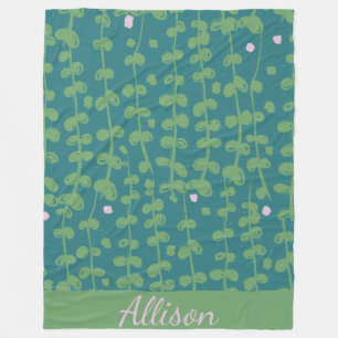 Green Abstract Floral Vines Pattern Personalised Fleece Blanket