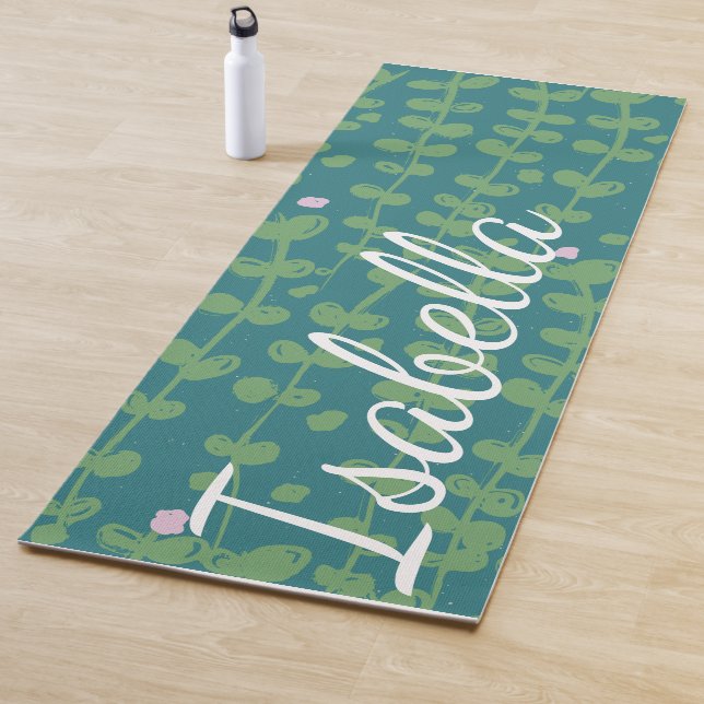 Green Abstract Floral Vines Pattern Personalised Yoga Mat (In Situ)