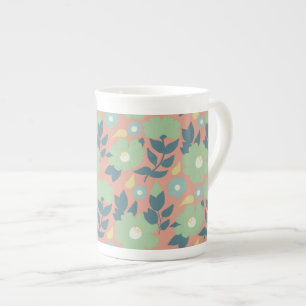 Green abstract flowers wrapping paper bone china mug