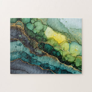 Green Abstract Fluid Art Jigsaw Puzzle