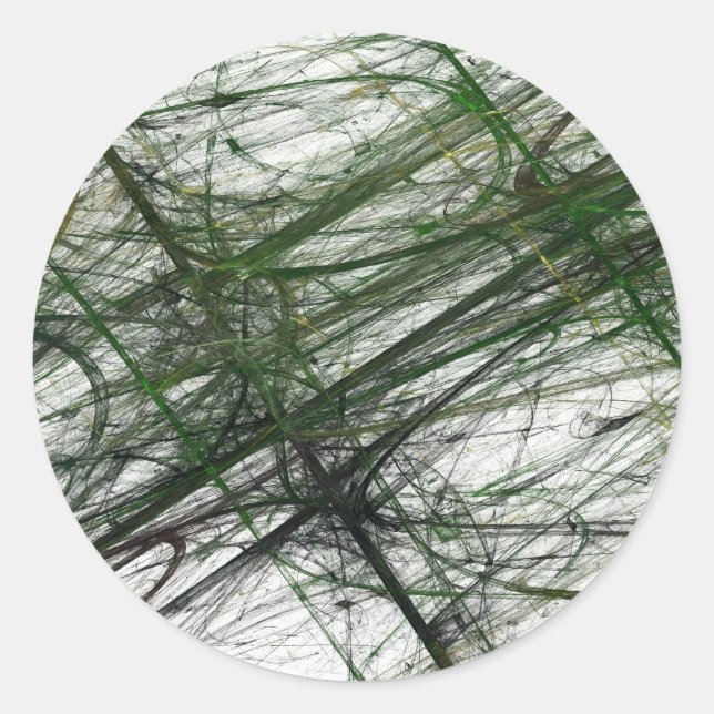 Green Abstract Fractal Round Sticker (Front)