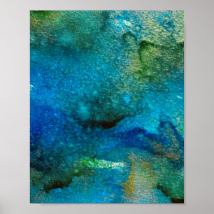 Green abstract Fun Watercolor Art Blue Aqua Unique Poster