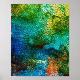 Green abstract Fun Watercolor Art Blue Aqua Unique Poster