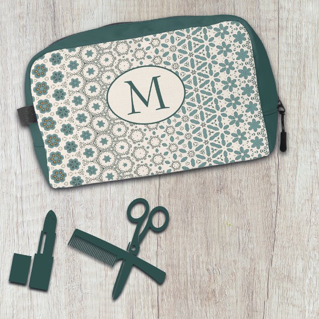 Green Abstract Geometric Pattern Monogrammed Dopp Kit (Creator Uploaded)