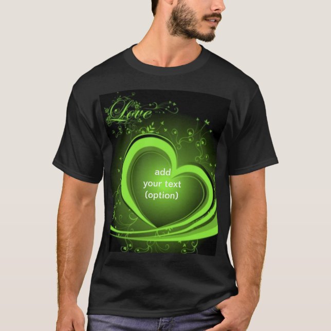 Green Abstract Heart Basic Dark T Shirt (Front)