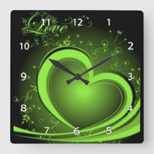 Green Abstract Heart Clock