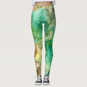 GREEN ABSTRACT MARBLE LEGGINGS