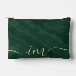 Green Abstract Marble with Custom Initials - Accessory Pouch