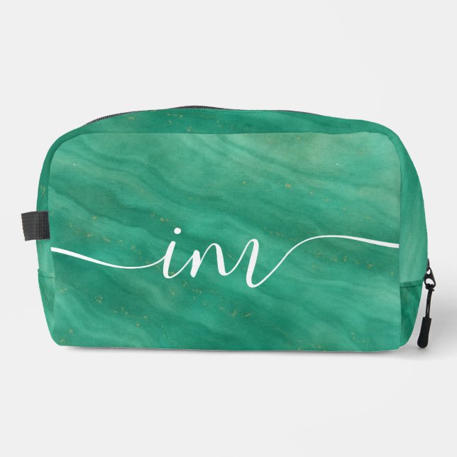 Green Abstract Marble with Custom Initials -  Dopp Kit (Front)