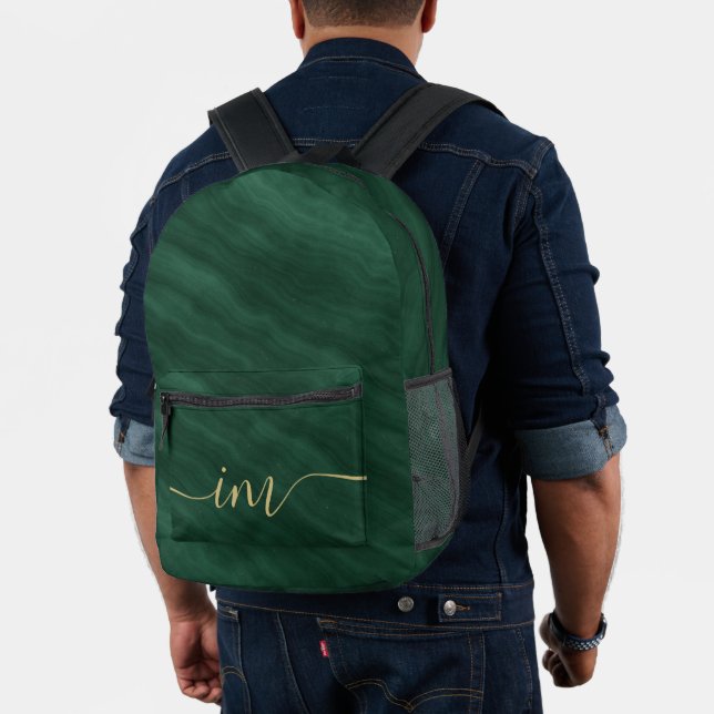 Green Abstract Marble with Custom Initials -  Prin Printed Backpack (Insitu (Model))