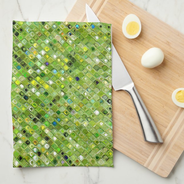 GREEN Abstract Pattern Tea Towel (Quarter Fold)