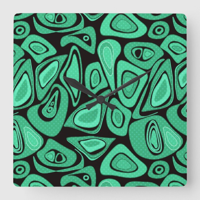 Green, abstract, retro square wall clock (Front)