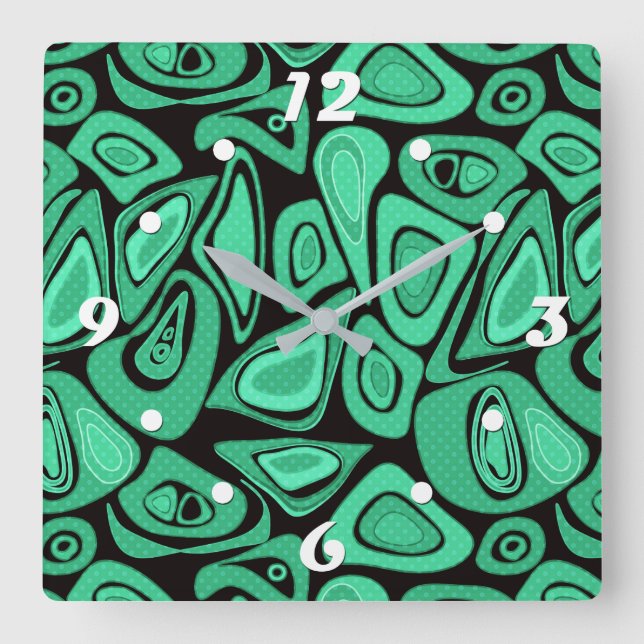 Green, abstract, retro square wall clock (Front)