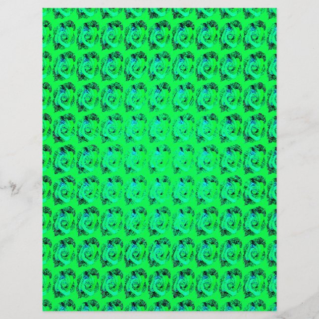 Green Abstract Roses Bulk Scrapbook Paper Pages (Front)
