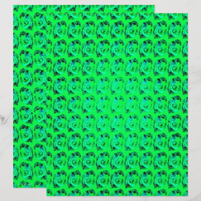 Green Abstract Roses Scrapbook Paper 2-Sided Page (Front/Back)