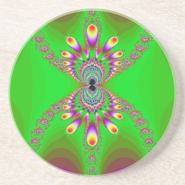 Green Abstract Spider on Purple Coaster (Front)