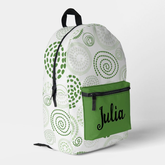  Green Abstract Swirls Personalised Printed Backpack (Back Corner Left)