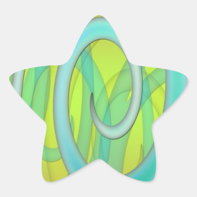 Green Abstract Swirly Art Star Sticker (Front)