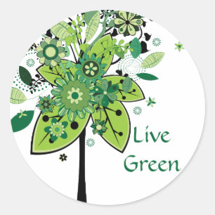 Green Abstract Tree Classic Round Sticker