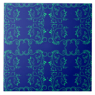 Green abstract vines blue pattern ceramic tile