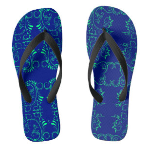 Green abstract vines blue pattern thongs