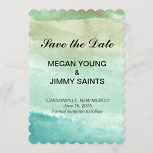 green abstract watercolor save the date