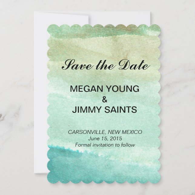 green abstract watercolor save the date (Front)