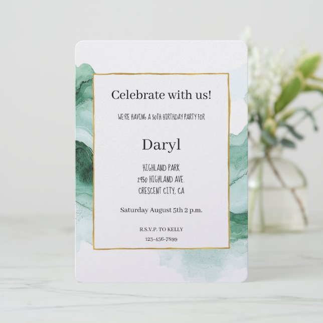 Green Abstract Wave Birthday Invitation (Standing Front)