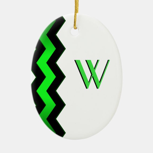 Green Accent Initial Ceramic Tree Decoration (Front)