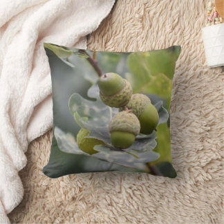 Green Acorn Tree Bamboo Wood Throw Cushion